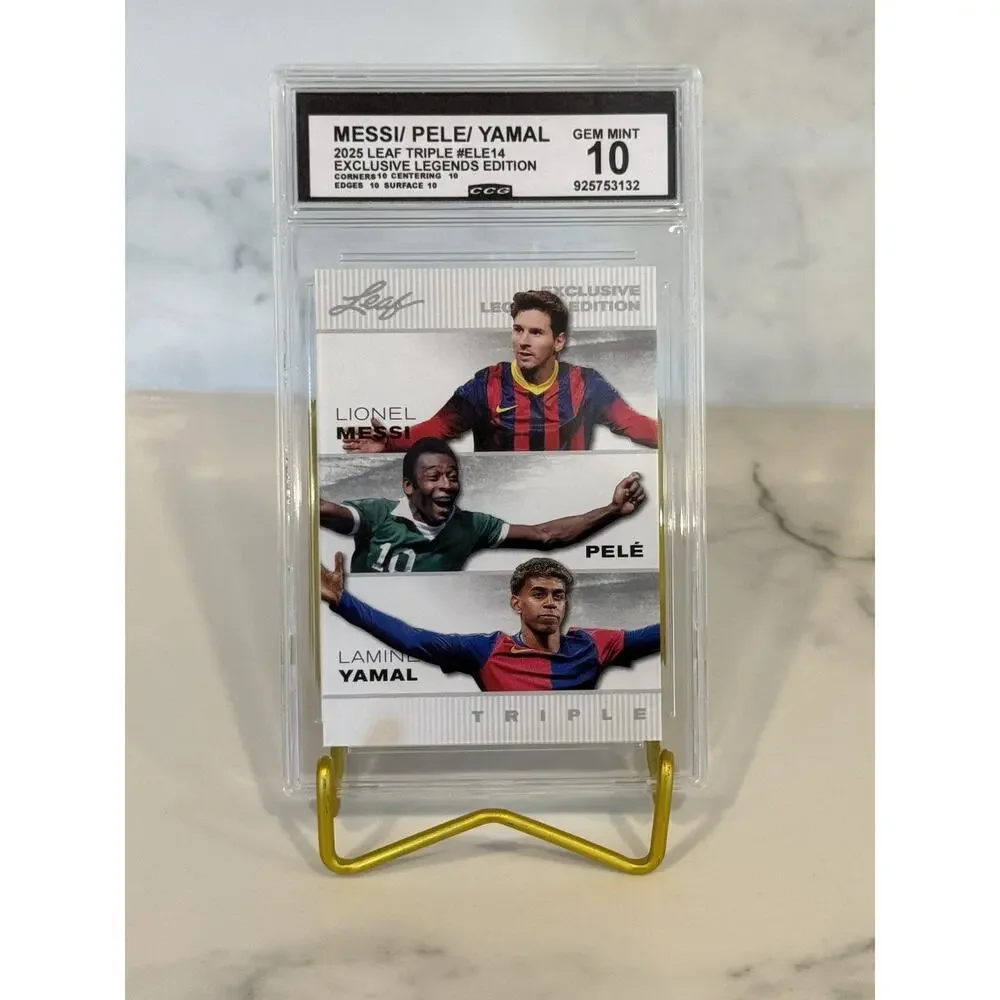 Messi / Pelé / Yamal 2025 Leaf Triple #ELE14 Exclusive Legends Edition Gem 10